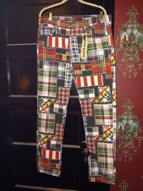 Watson Men’s Slim Patchwork Plaid Jeans - Red Multi